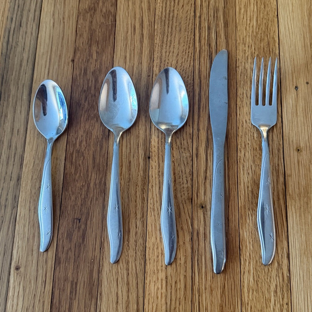 Mar-crest Stainless Steel Japan Vintage Starburst Flatware Silverware MCM 5pcs